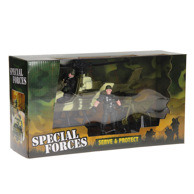 Johntoy Army Streitkräfte spielen Set Hubschrauber und Motorrad