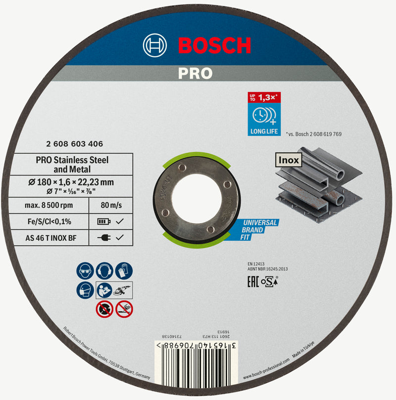 Bosch Zubehör Trennscheibe gerade Expert für Edelstahl – Rapido AS 46 T Edelstahl BF, 180 mm, 22,23 mm, 1,6 mm 1. – 2608603406
