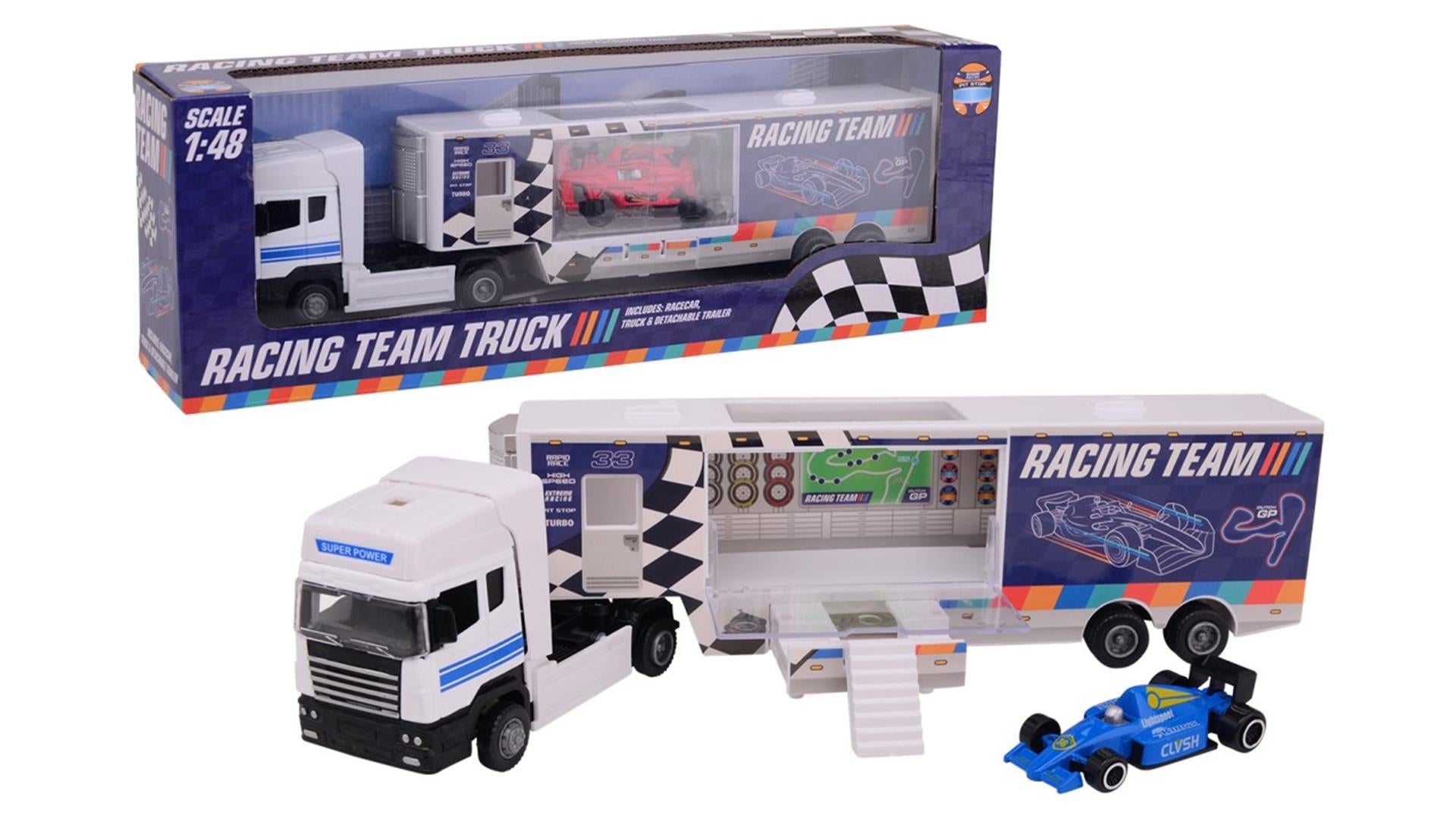 Rennteam -Lkw mit der Besetzung Raceauto