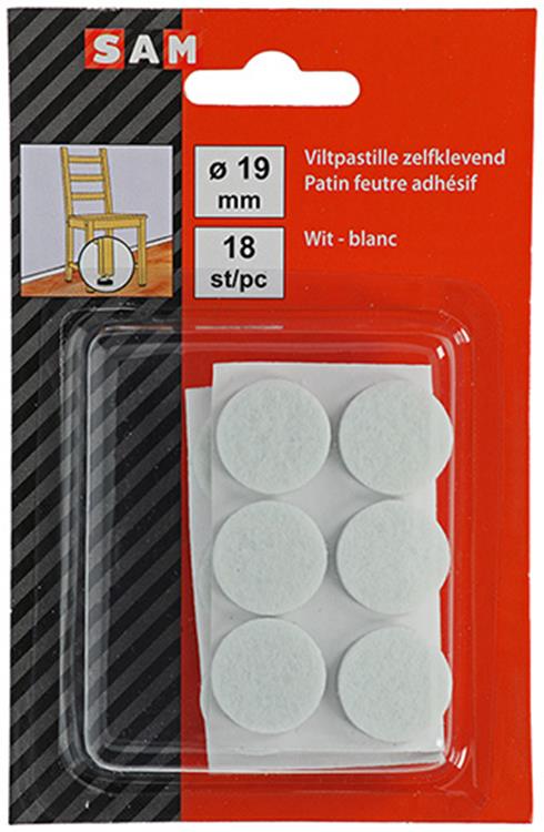 Mack 1047702 - Filzpastille selbstklebend weiß ø 19 mm 18 Stück | 12 Stück