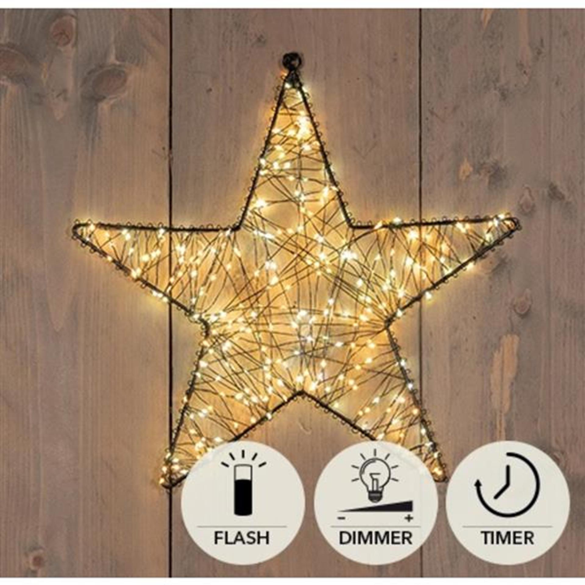 Anna's Collection Stern aus schwarzem Metall, 36 cm, 300 LED-Blitz