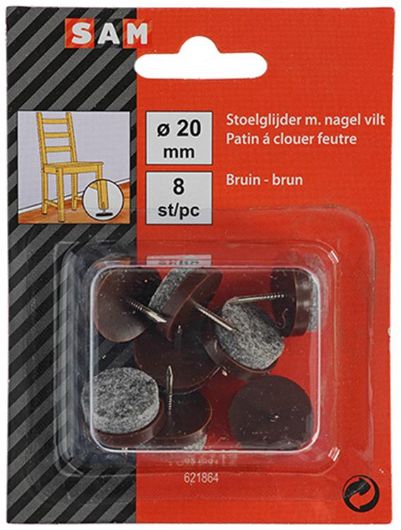 Mack 1047712 - Stuhlgleiter mit Nagelfilz braun ø 20 mm 8 Stück | 6 Stück