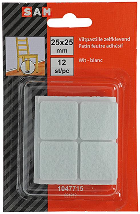 Mack 1047715 - Filzpastille selbstklebend weiß 25 x 25 mm 12 Stück | 12 Stück