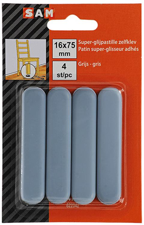 Mack 1047718 - Super-Gleitpastille selbstklebend grau 16 x 75 mm 4 Stück | 12 Stück