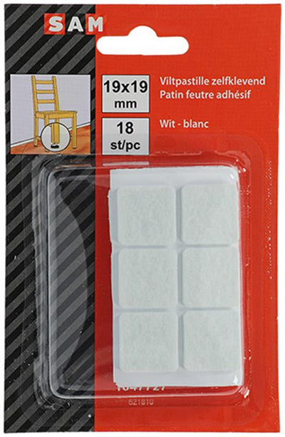 Mack 1047727 - Filzpastille selbstklebend weiß 19 x 19 mm 18 Stück | 12 Stück