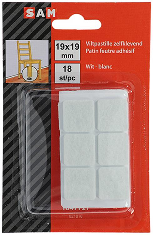 Mack 1047727 - Filzpastille selbstklebend weiß 19 x 19 mm 18 Stück | 12 Stück