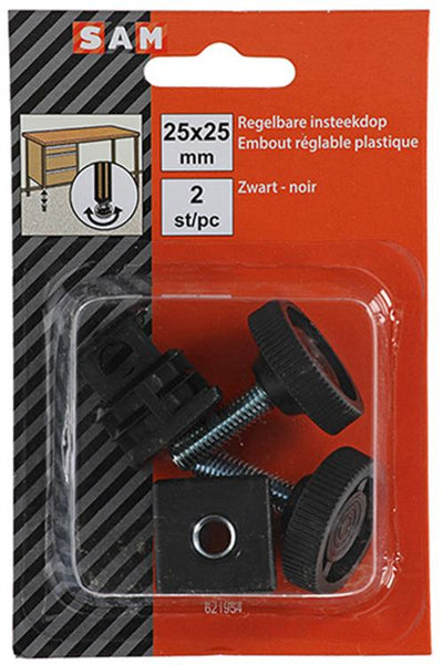Mack 1047774 - verstellbare Steckkappe schwarz 25 x 25 mm 2 Stück | 6 Stück
