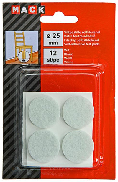 Mack 1047685 - Filzpastille selbstklebend weiß ø 25 mm 12 Stück | 12 Stück
