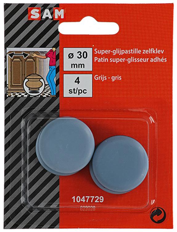 Mack 1047729 - Super-Gleitpastille selbstklebend grau ø 30 mm 4 Stück | 12 Stück
