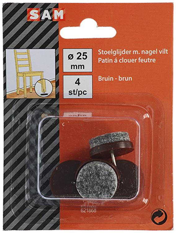 Mack 1047732 - Stuhlgleiter mit Nagelfilz braun ø 25 mm 4 Stück | 6 Stück