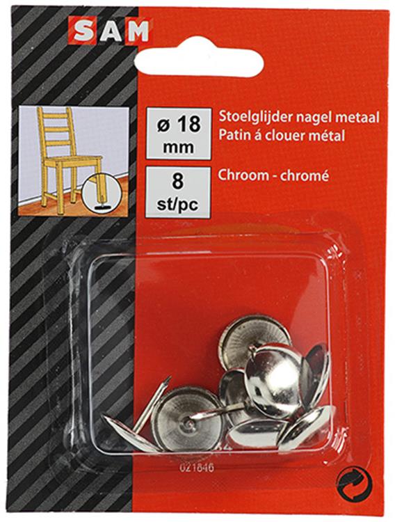 Mack 1047784 - Stuhlgleiternagel Metall Chrom ø 18 mm 8 Stück | 6 Stück