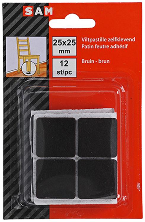 Mack 1047695 - Filzpastille selbstklebend braun 25 x 25 mm 12 Stück | 12 Stück