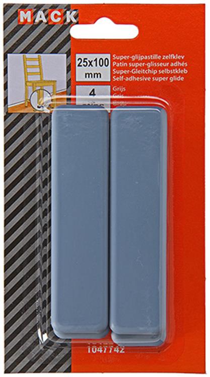 Mack 1047742 - Super-Gleitpastille selbstklebend grau 25 x 100 mm 4 Stück | 12 Stück