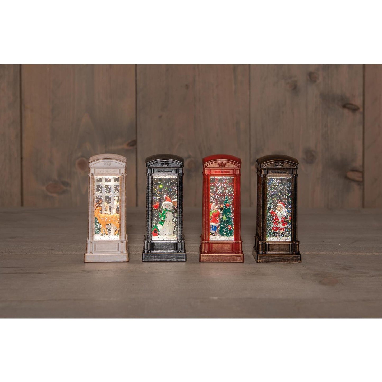 Anna's Collection LED-Telefonzelle mit Bild in Glitzerwasser, 5 x 11 cm, batteriebetrieben, 4-fach sortiert