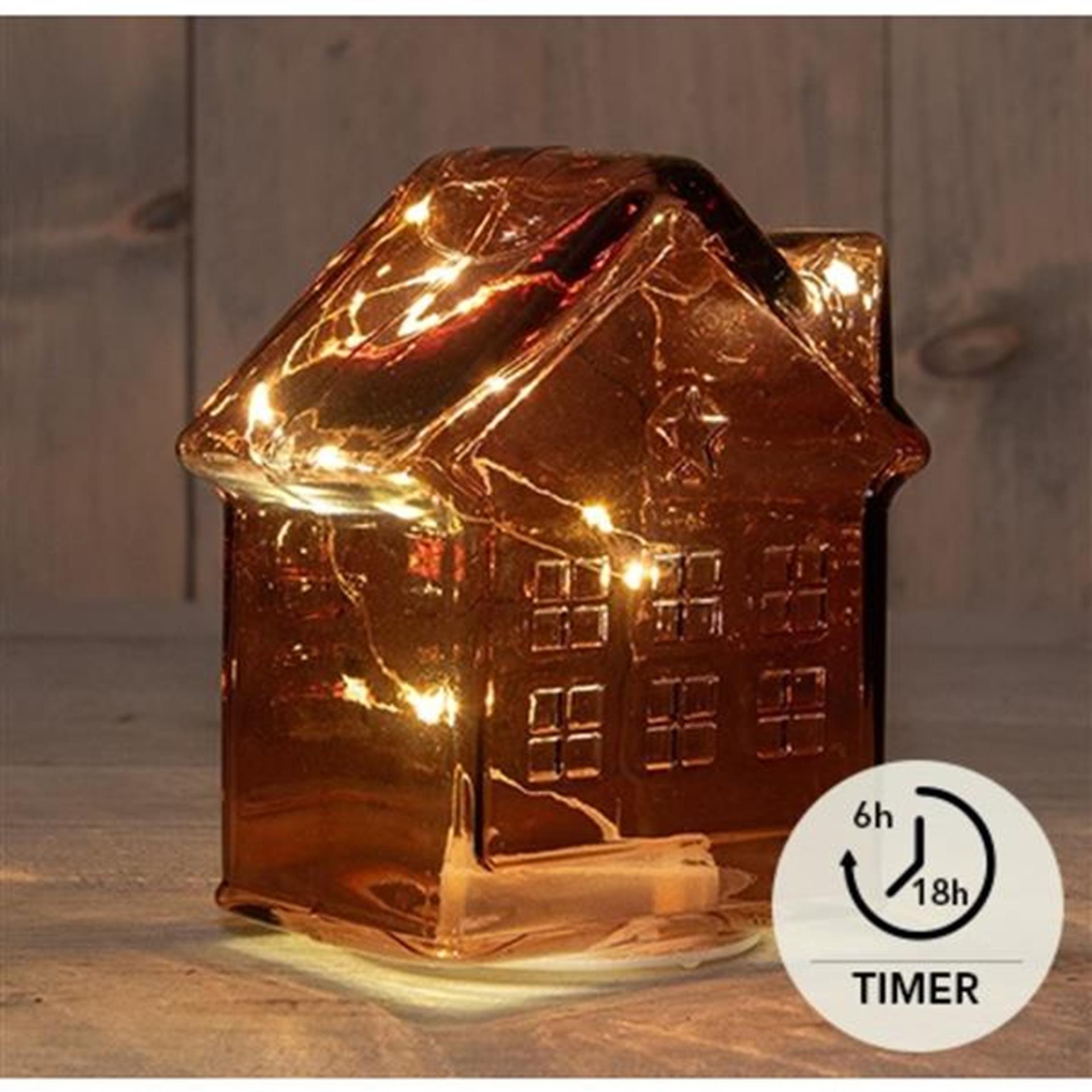 Anna's Collection LED-Haus aus Glas, bordeaux, H14 cm