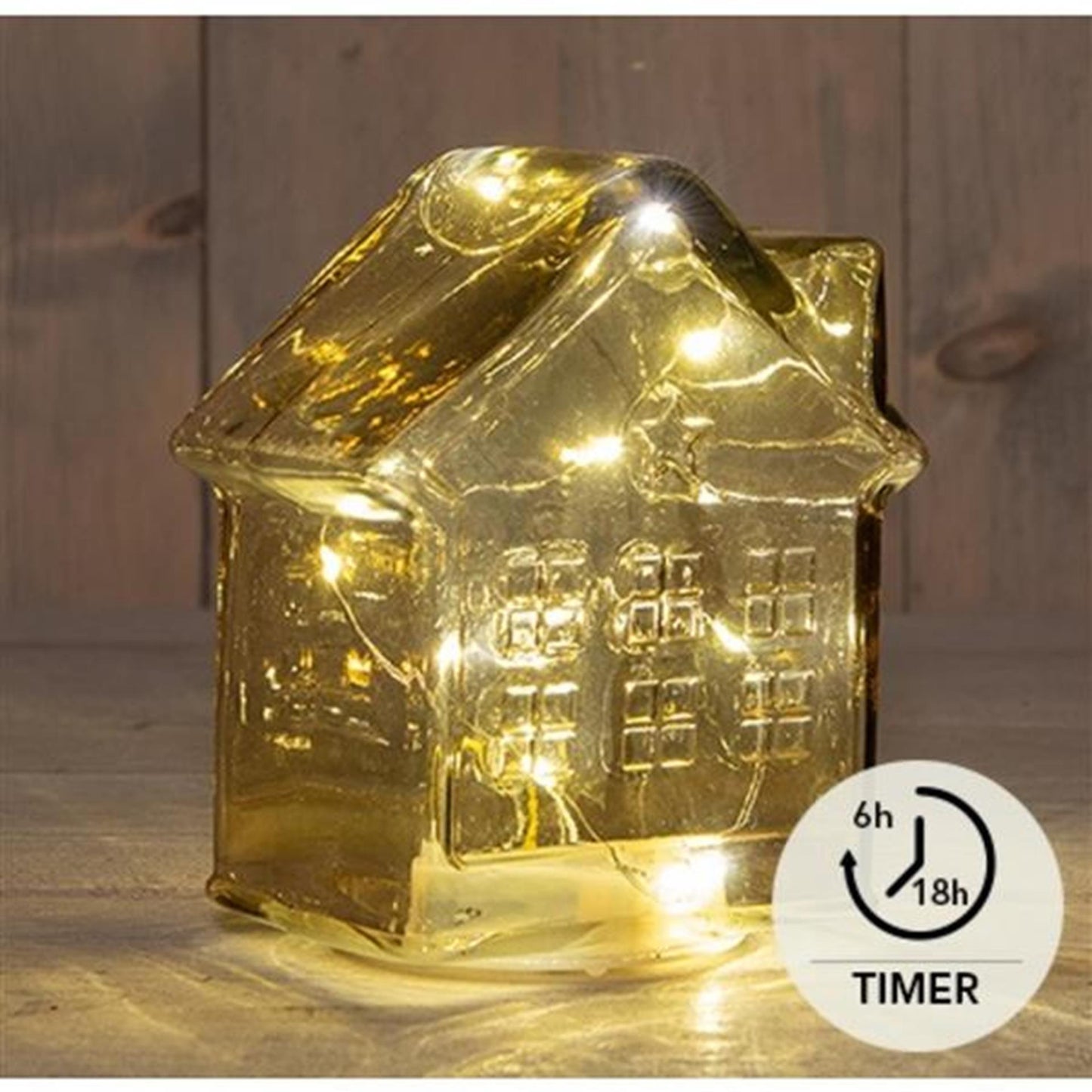 Anna's Collection LED-Haus aus Glas, bernsteinfarben, H14 cm
