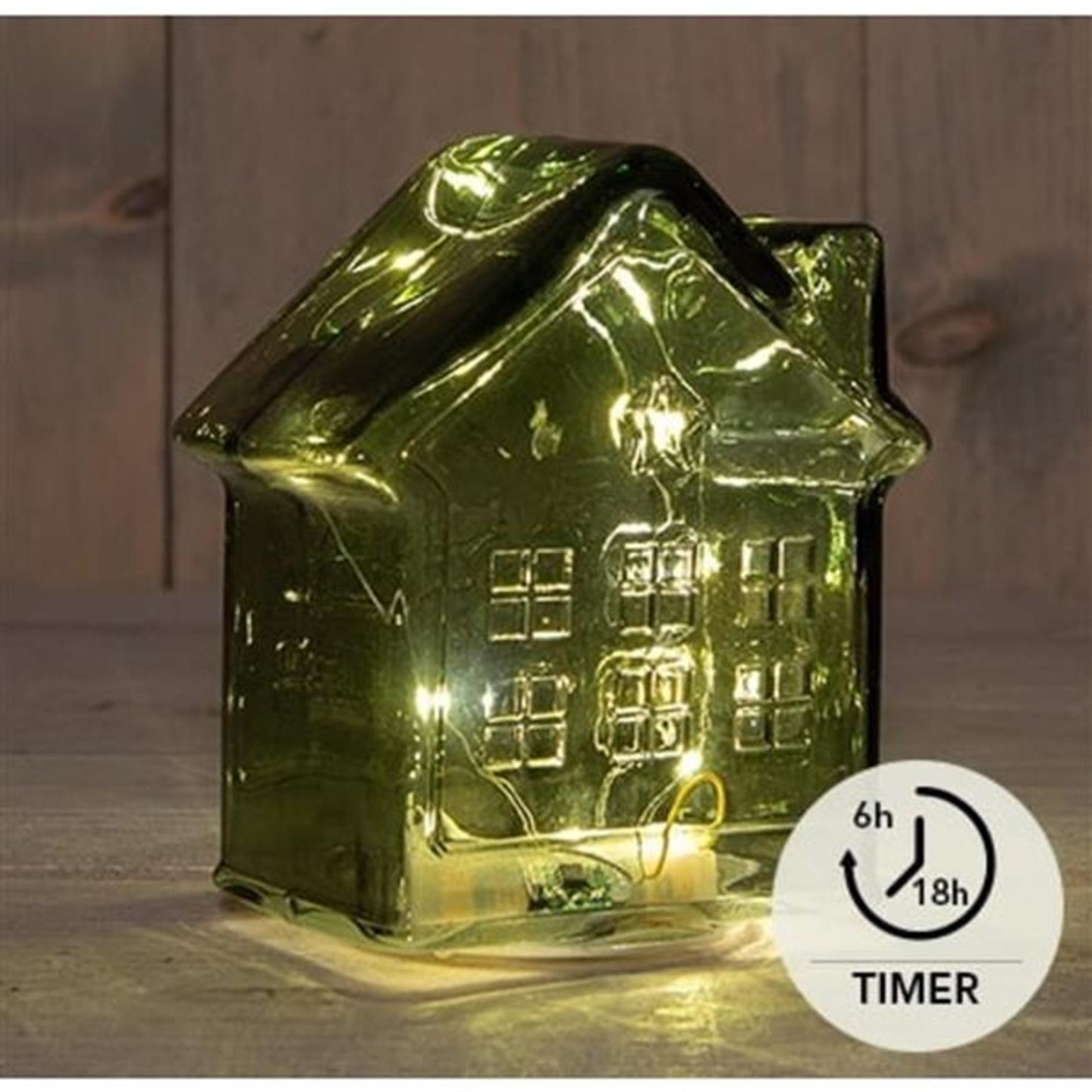 Anna's Collection LED-Haus aus Glas, grün, H14 cm
