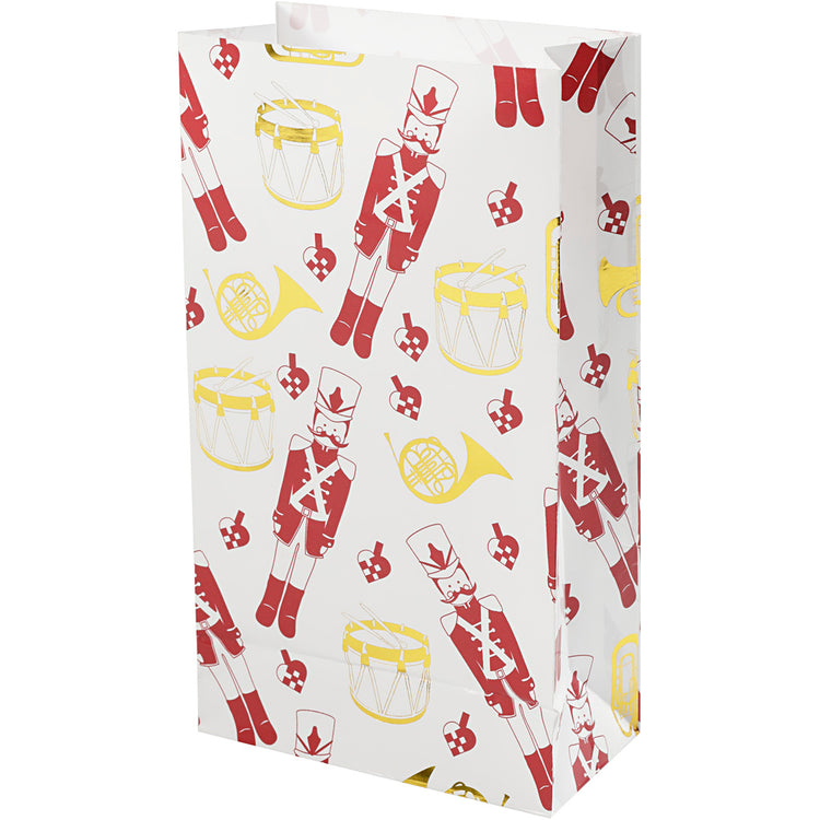 Vivi Gade Papiertüten, Nussknacker, H: 21 cm, Größe 6x12 cm, Gold, Rot, Weiß, 8 Stück 1 Box