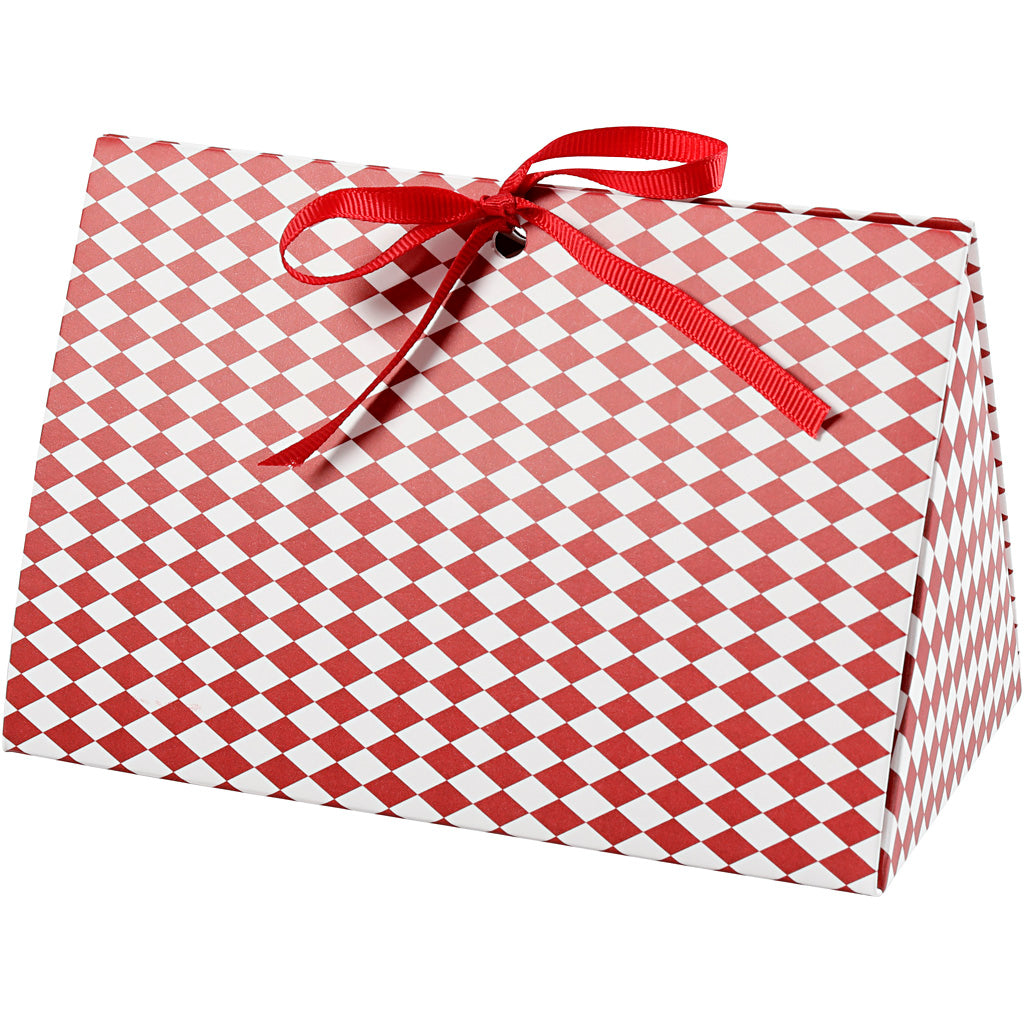 Vivi Gade Geschenkbox, Harlekinmuster, Größe 15x7x8 cm, 250 g, rot, weiß, 3 Stück 1 Box