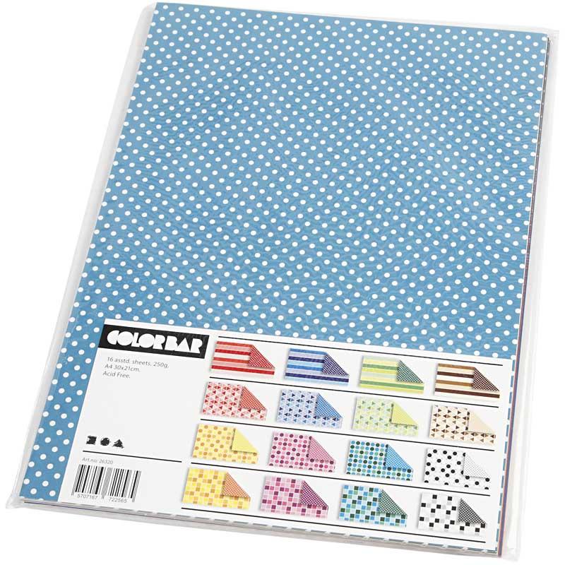 Creativ Company Farbbalkenkarton, A4, Blatt 210x297 mm, 250 gr, 16 verschiedene Blätter 1 Karton