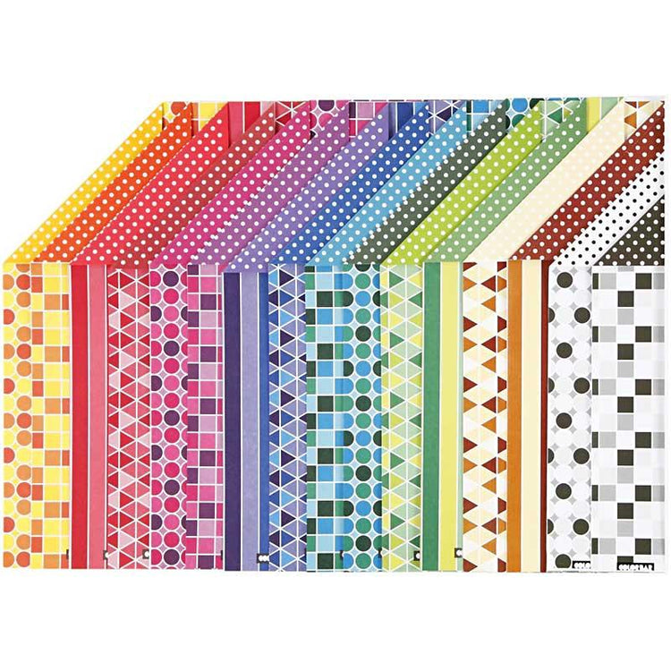 Creativ Company Farbbalkenkarton, A4, Blatt 210x297 mm, 250 gr, 16 verschiedene Blätter 1 Karton