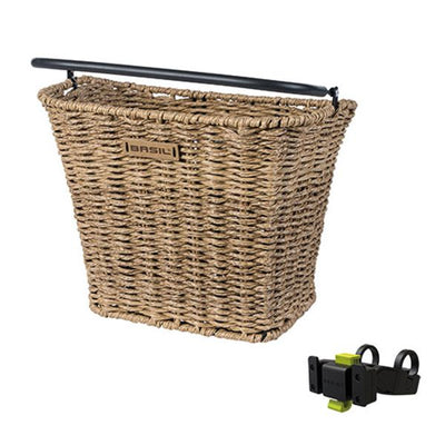 Basilikum Bremen Rattan Look KF - Fahrradkorb - zuerst - einschließlich Basilkf Sterbar Bield Halter - Hellbraun