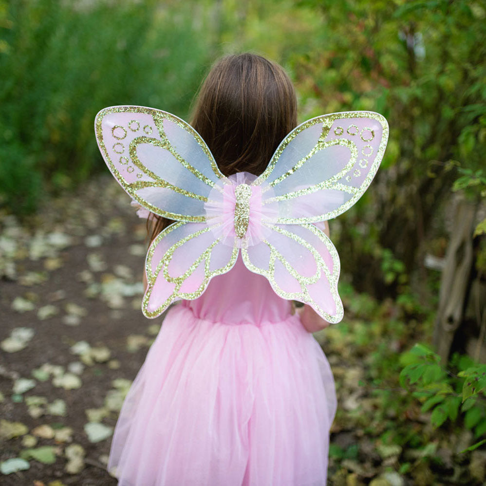 Tolles Pretender-Kostüm, Schmetterling, goldfarben mit Flügeln, 5–7 Jahre