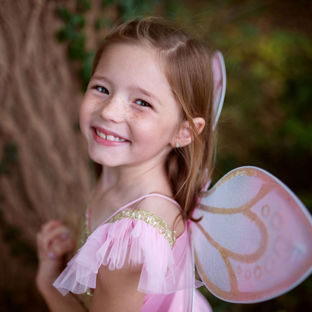 Tolles Pretender-Kostüm, Schmetterling, goldfarben mit Flügeln, 5–7 Jahre