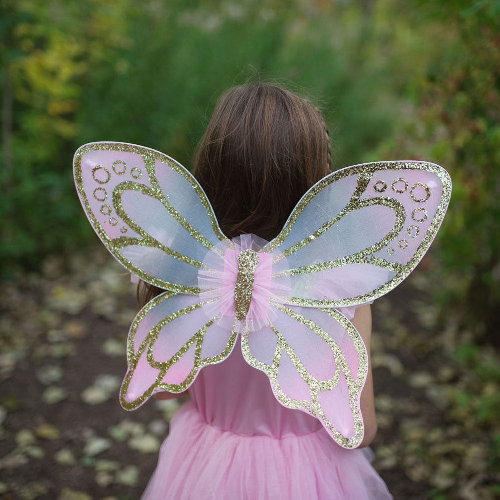 Tolles Pretender-Kostüm, Schmetterling, goldfarben mit Flügeln, 5–7 Jahre