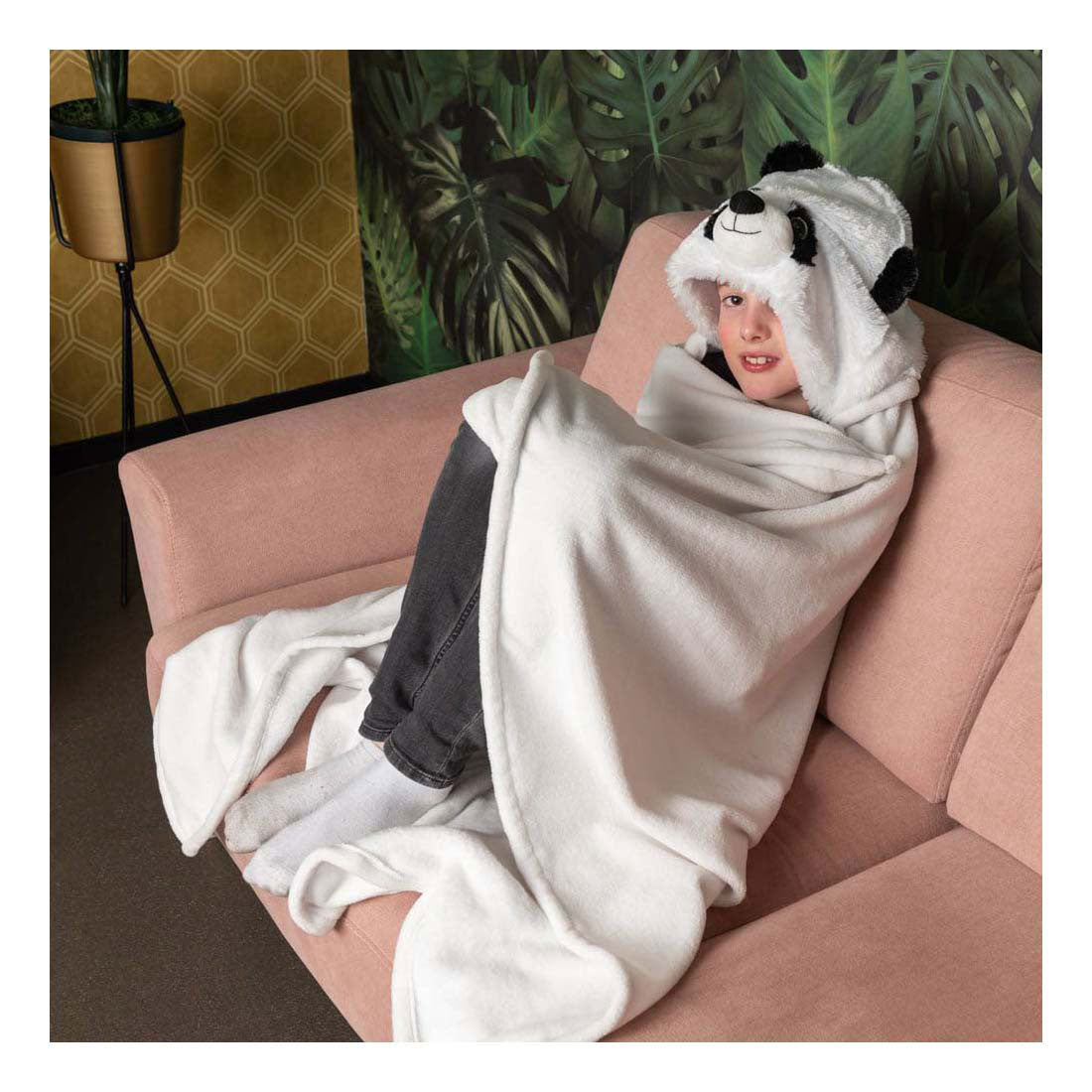Noxxiez Kuscheldecke mit Kapuzen-Panda, 130x100cm