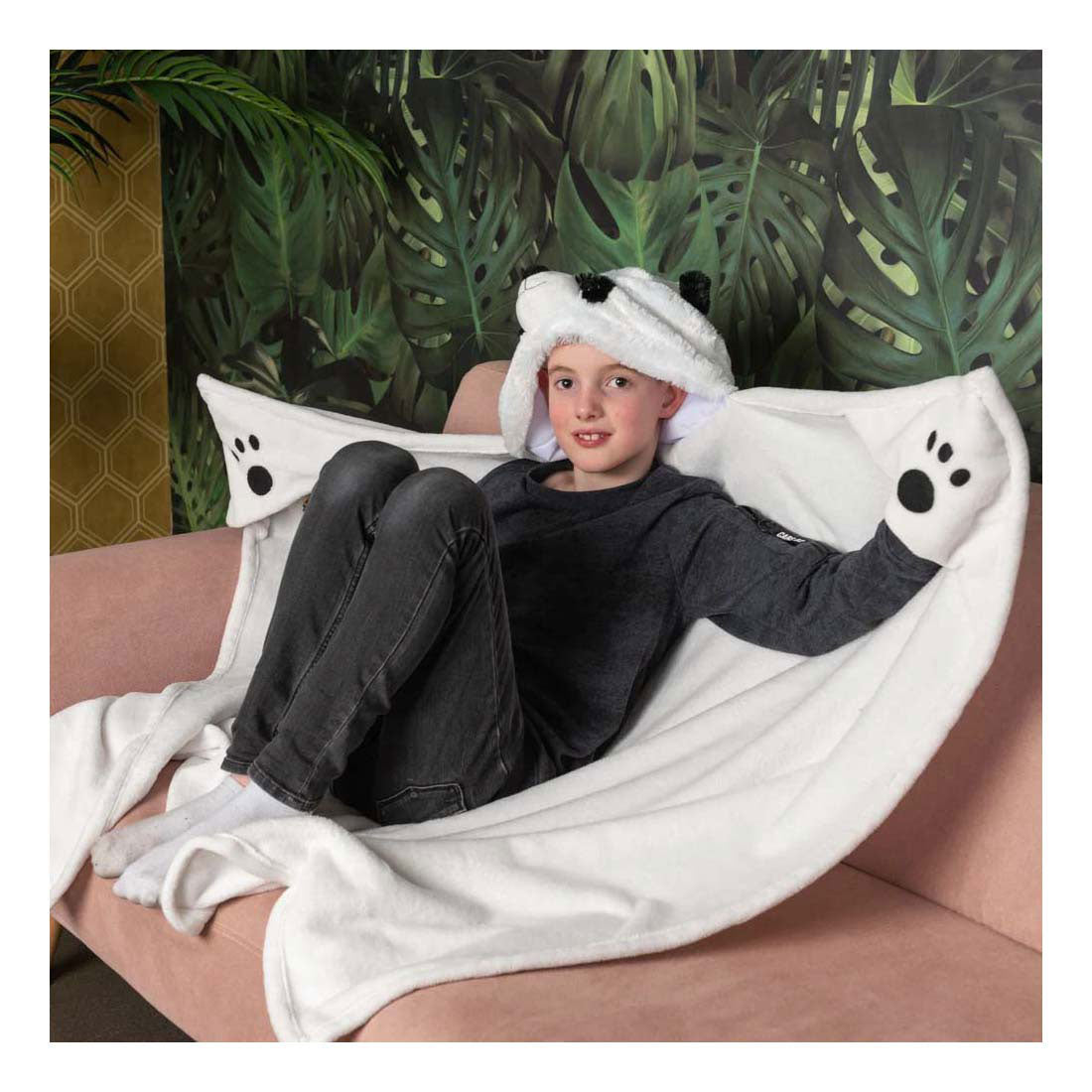 Noxxiez Kuscheldecke mit Kapuzen-Panda, 130x100cm