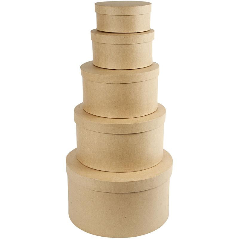 Creativ Company Round Hat Boxen, H: 8+10+13+15+19 cm, d 16,5+18,5+24+28,5+35,5 cm, 5 Stück 1 Set