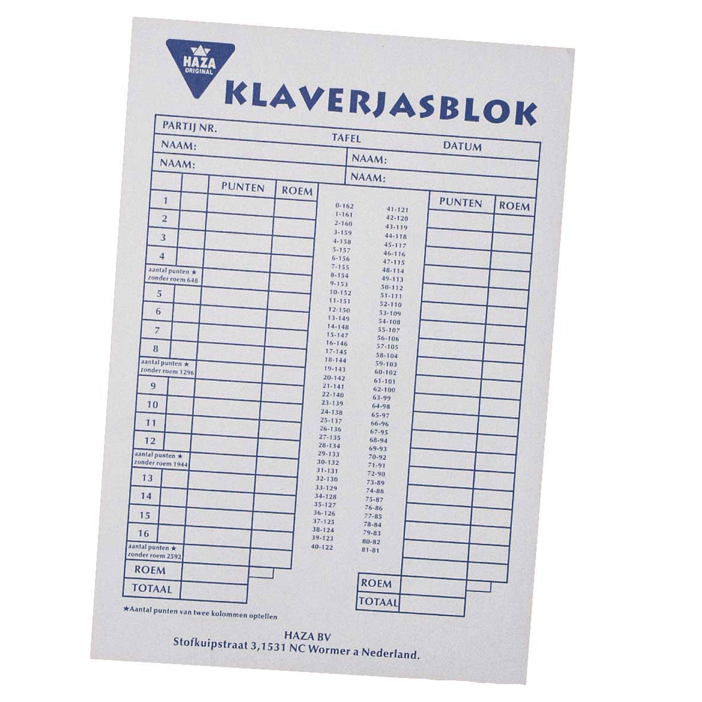 Haza Witbaard Klaverjas Block, 50 Blätter