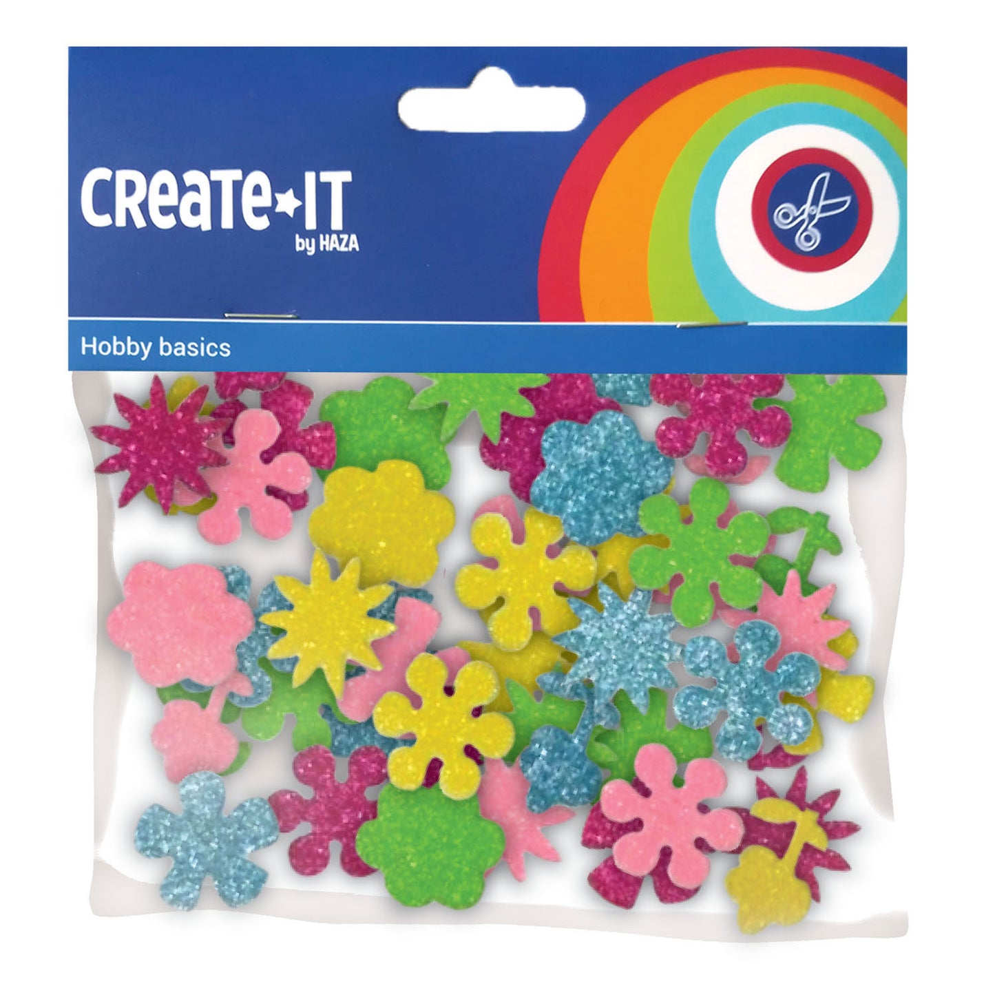 Foamstickers Blumen Glitter, 25st.