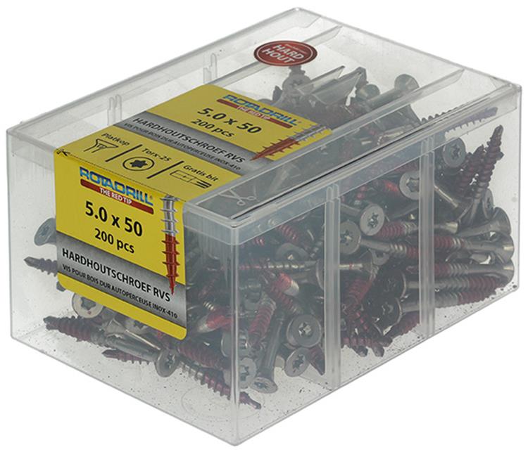 Rotadrill 1040037 – Hartholzschraube selbstschneidend SPPLS.Edelstahl T25 5,0 x 50 mm (200) | 4 Stück