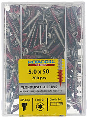 Rotadrill 1040042 – Terrassenschraube selbstschneidend sppls.edelstahl t25 5,0x50mm (200) | 4 Stück - afbeelding 2