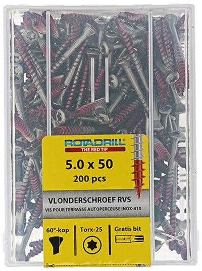 Rotadrill 1040042 – Terrassenschraube selbstschneidend sppls.edelstahl t25 5,0x50mm (200) | 4 Stück