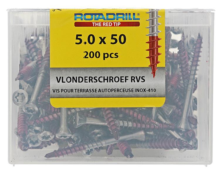 Rotadrill 1040042 – Terrassenschraube selbstschneidend sppls.edelstahl t25 5,0x50mm (200) | 4 Stück