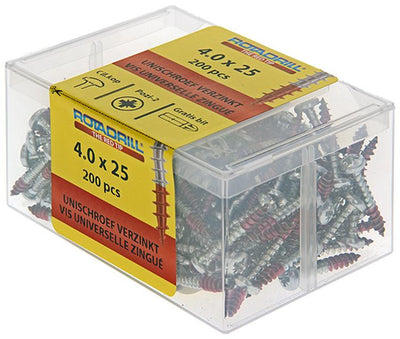 Rotadrill 1040030 - Universalschraube ckpzd vz 4,0x25mm (200) | 4 Stück