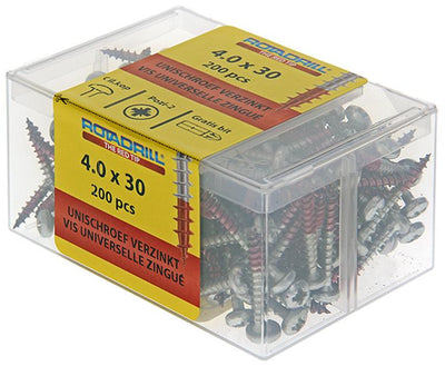 Rotadrill 1040031 - Universalschraube ckpzd vz 4,0x30mm (200) | 4 Stück