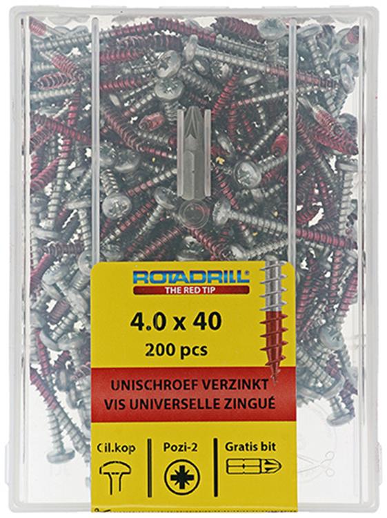 Rotadrill 1040032 - Universalschraube ckpzd vz 4,0x40mm (200) | 4 Stück