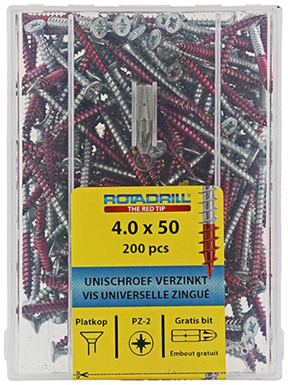 Rotadrill 1039977 - Universalschraube vkpzd vz 4,0x50mm (200) | 4 Stück