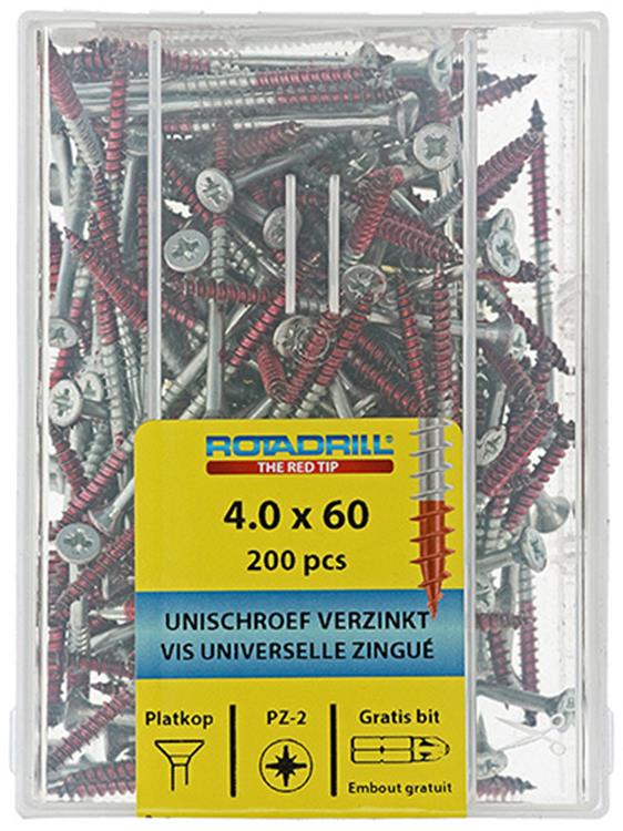 Rotadrill 1039978 - Universalschraube vkpzd vz 4,0x60mm (200) | 4 Stück