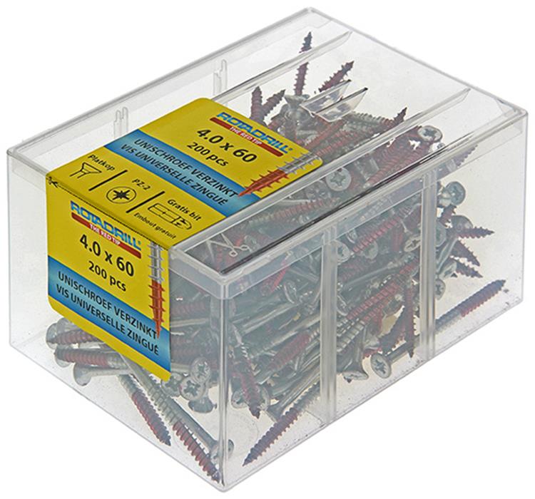 Rotadrill 1039978 - Universalschraube vkpzd vz 4,0x60mm (200) | 4 Stück