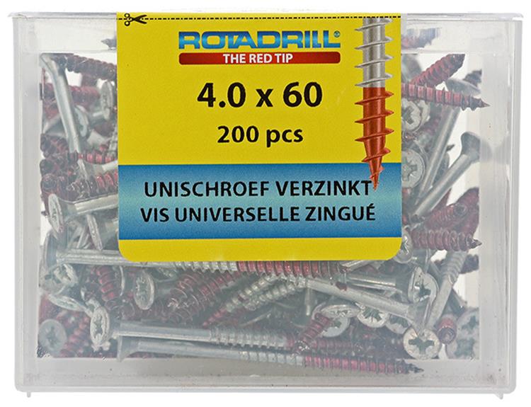 Rotadrill 1039978 - Universalschraube vkpzd vz 4,0x60mm (200) | 4 Stück