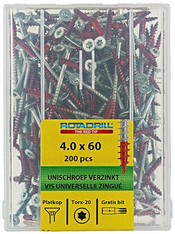 Rotadrill 1039996 - Universalschraube vktx vz 4,0x60mm (200) | 4 Stück