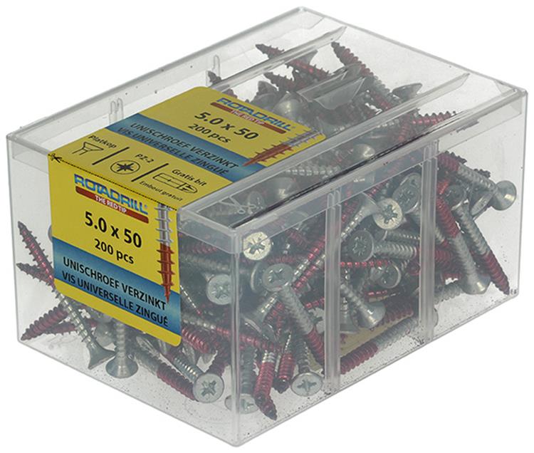 Rotadrill 1039980 - Universalschraube vkpzd vz 5,0x50mm (200) | 4 Stück