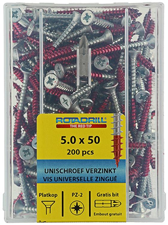 Rotadrill 1039980 - Universalschraube vkpzd vz 5,0x50mm (200) | 4 Stück