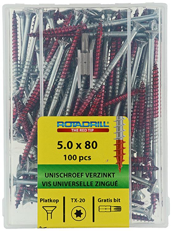 Rotadrill 1040002 - Universalschraube vktx vz 5,0x80mm (100) | 4 Stück
