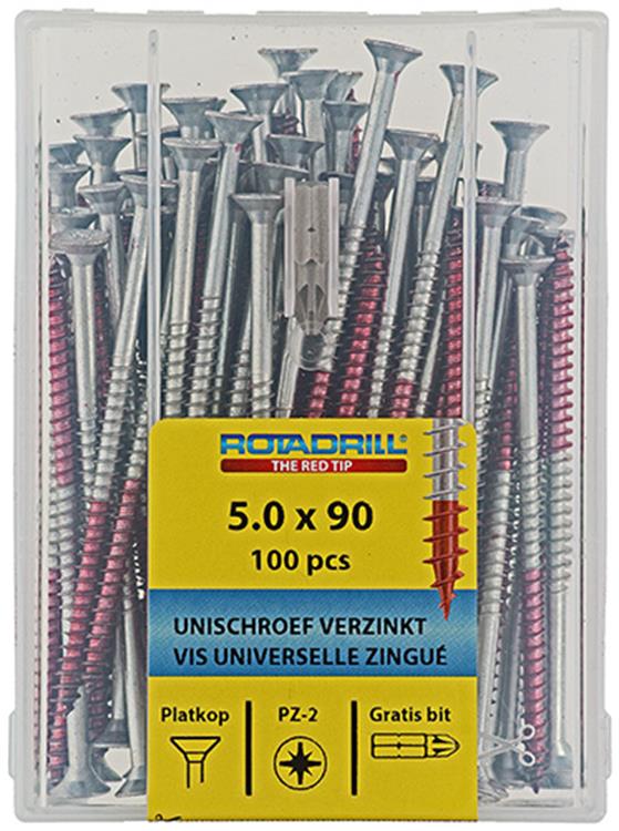 Rotadrill 1039984 - Universalschraube vkpzd vz 5,0x90mm (100) | 4 Stück